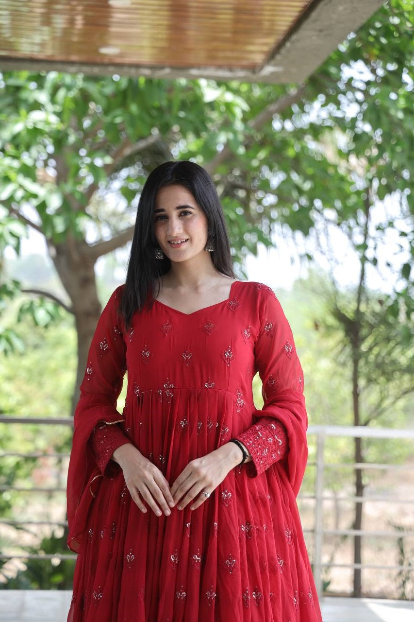 Adorable Maroon Color Embroidery Work Anarkali Suit Set TD-6031
