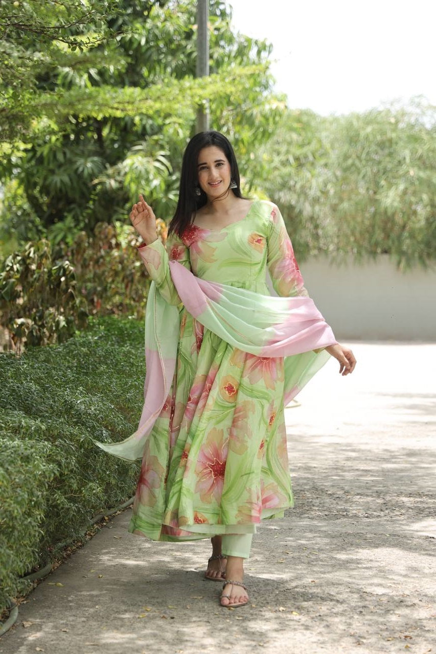 Nidhi's Pista Color Musalin Anarkali Suit Set