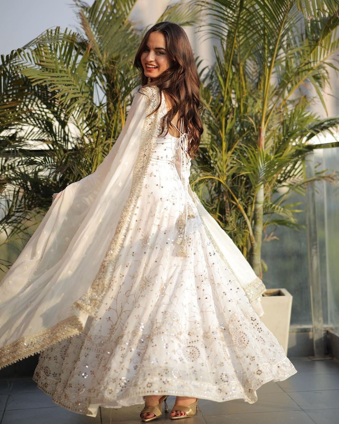 Wonderful White Color Georgette Anarkali Suit Set