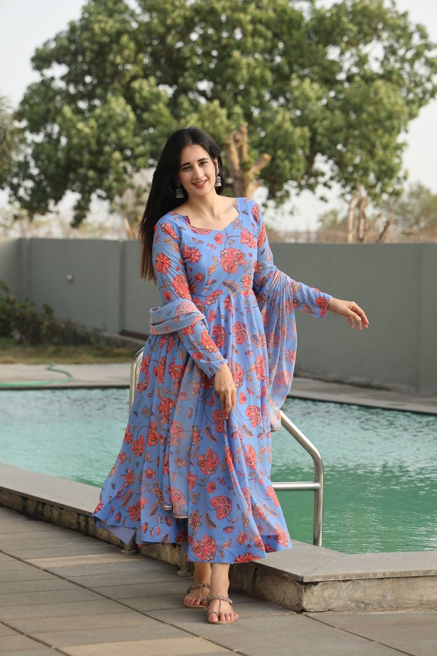 Fancy Black Color Georgette Anarkali Suit Set