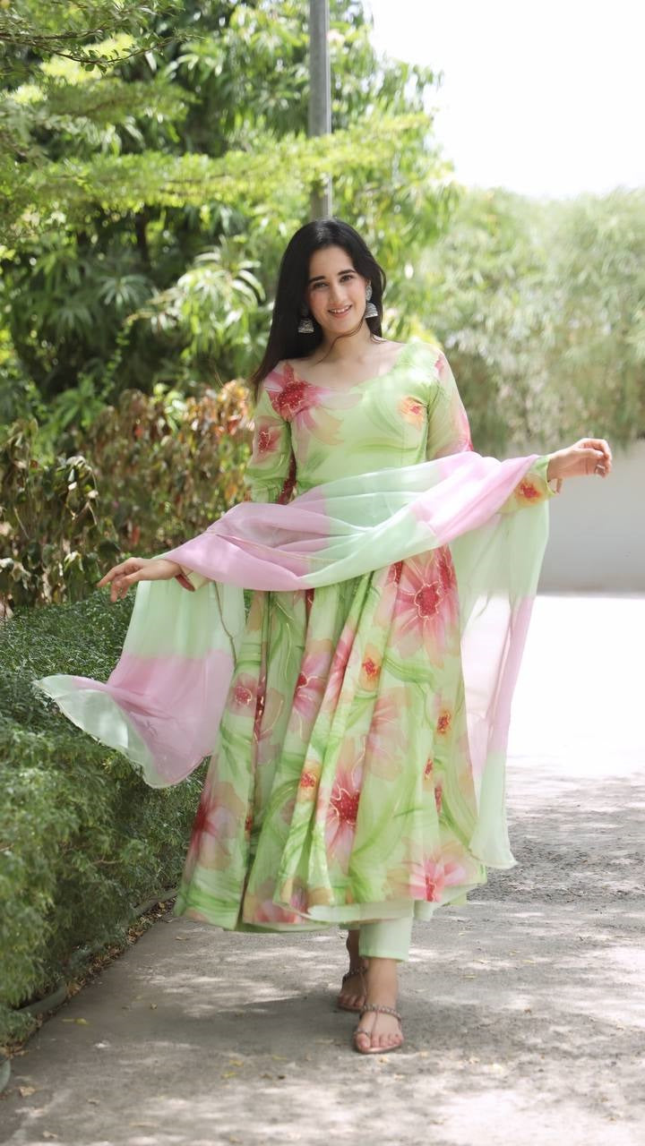 Nidhi's Pista Color Musalin Anarkali Suit Set