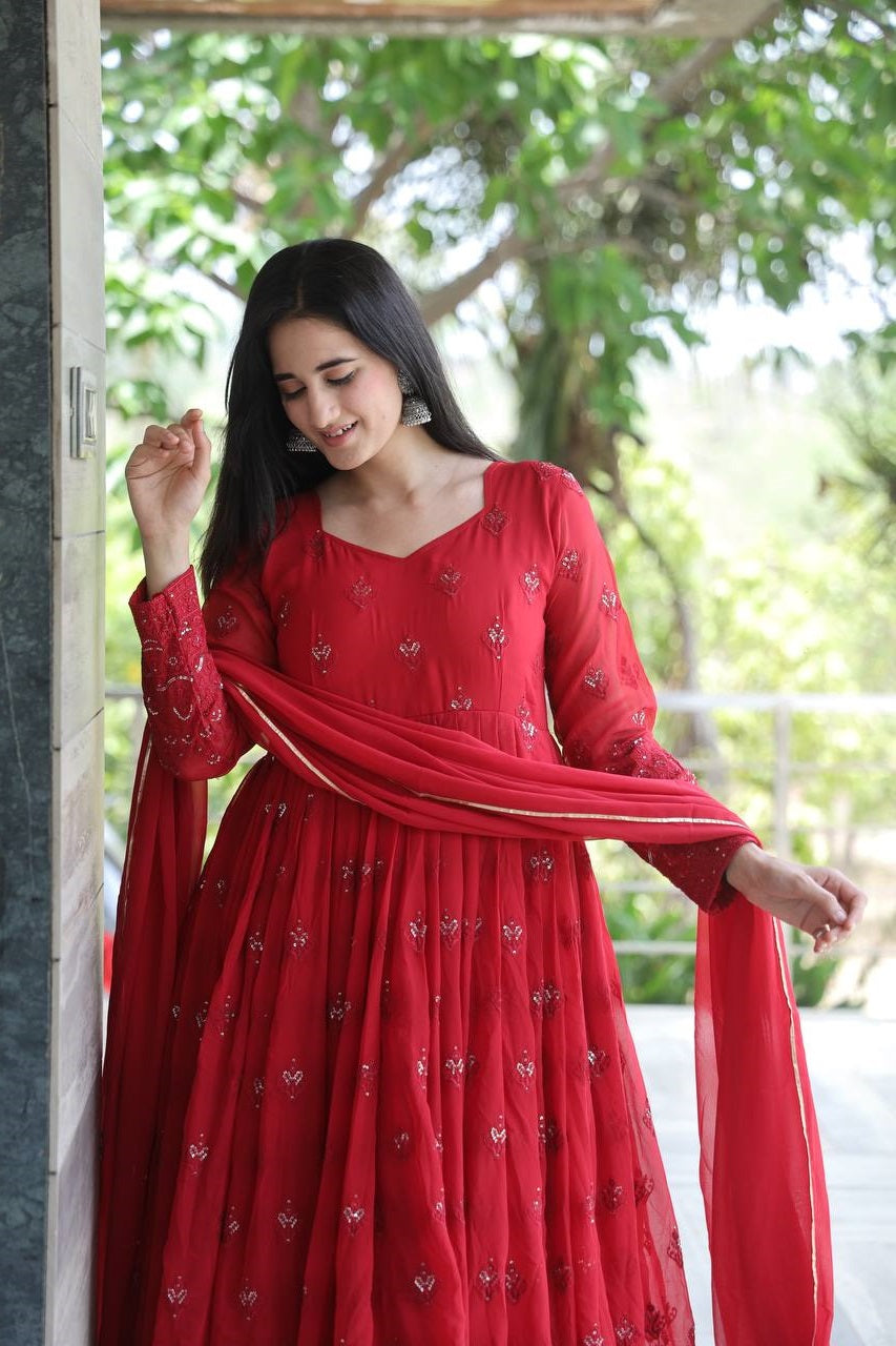 Adorable Maroon Color Embroidery Work Anarkali Suit Set TD-6031