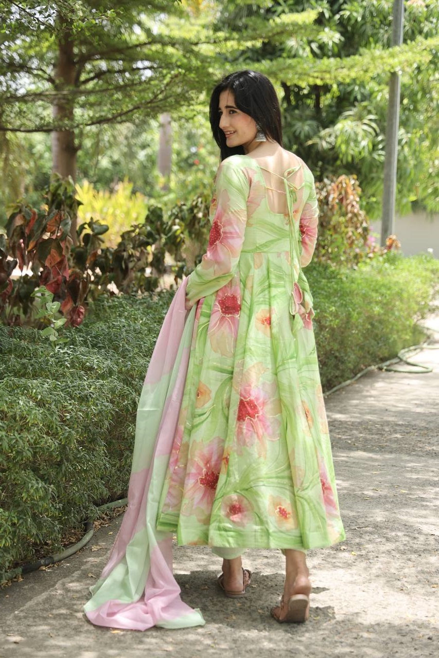 Nidhi's Pista Color Musalin Anarkali Suit Set