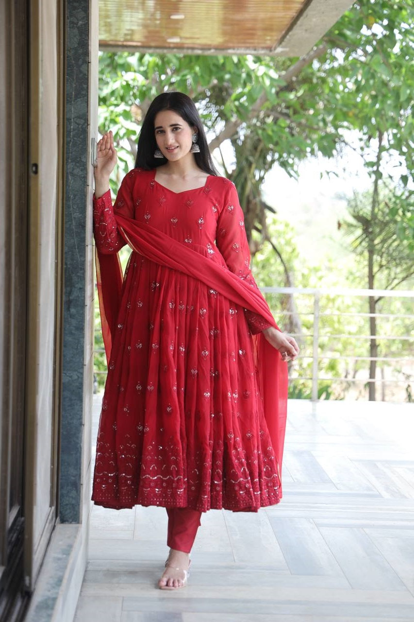 Adorable Maroon Color Embroidery Work Anarkali Suit Set TD-6031