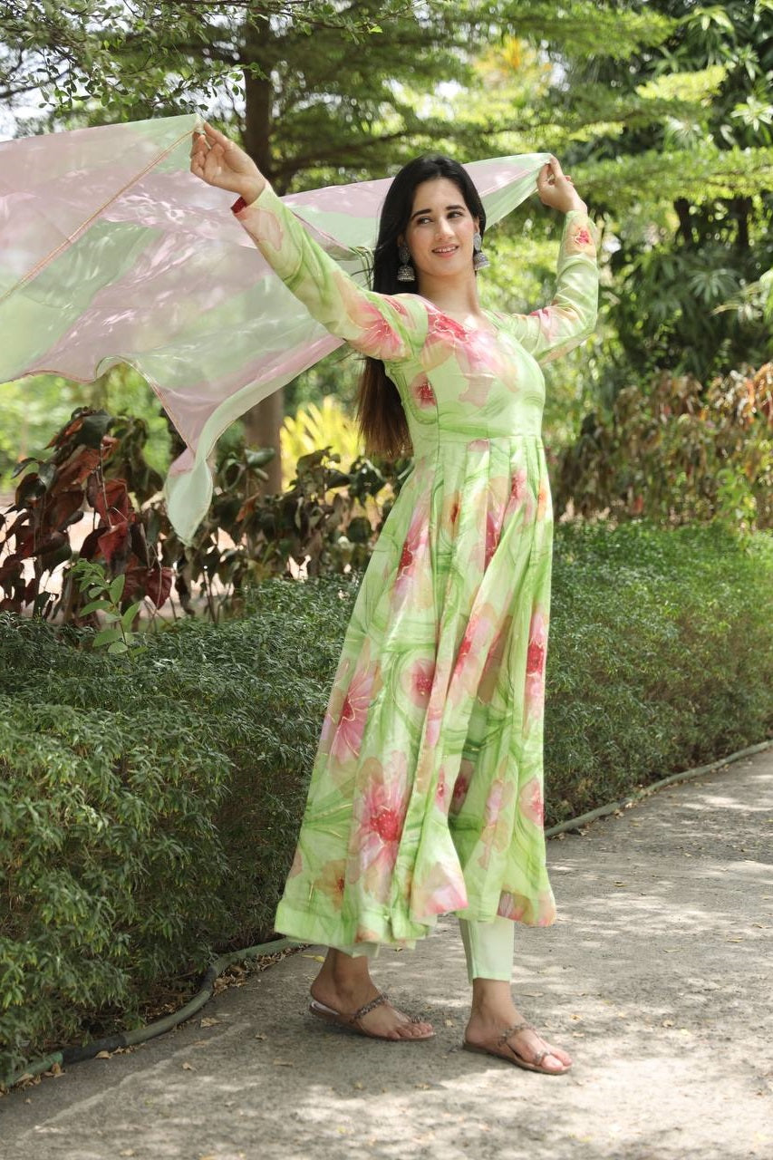 Nidhi's Pista Color Musalin Anarkali Suit Set