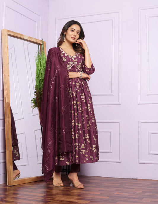Luxuriant Modal Silk Maroon Color Aliya Kurta With Pent