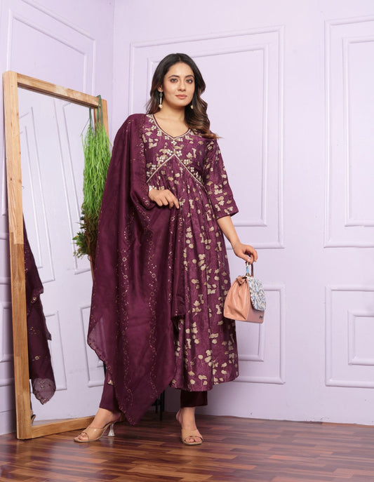 Luxuriant Modal Silk Maroon Color Aliya Kurta With Pent