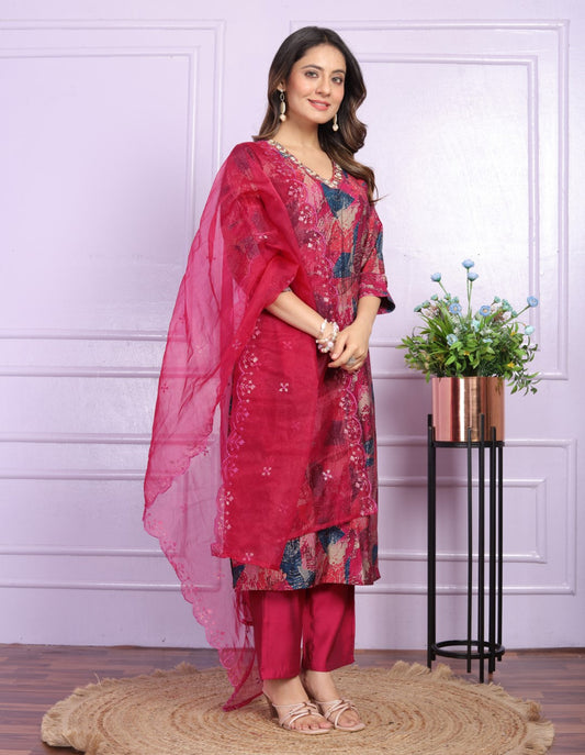 Unique Hand Work Pink Color Kurti With Pent