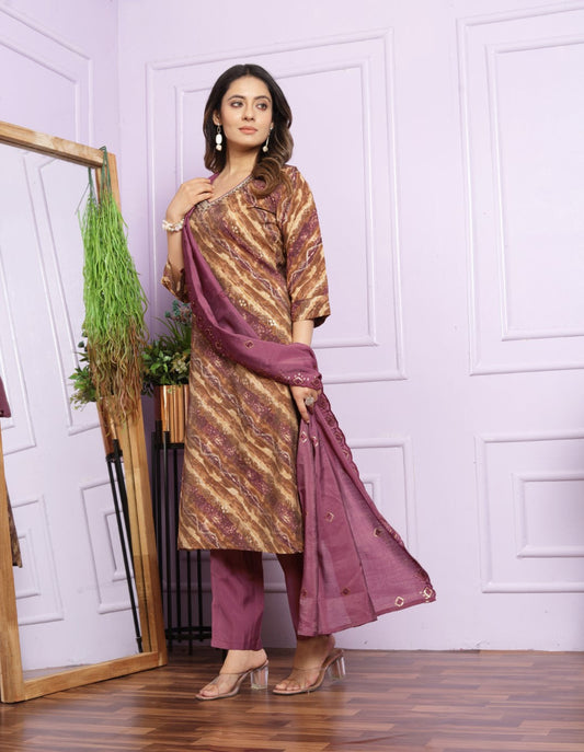Glimmering Hand Work Brown Color Fancy Straight Kurti With Pent