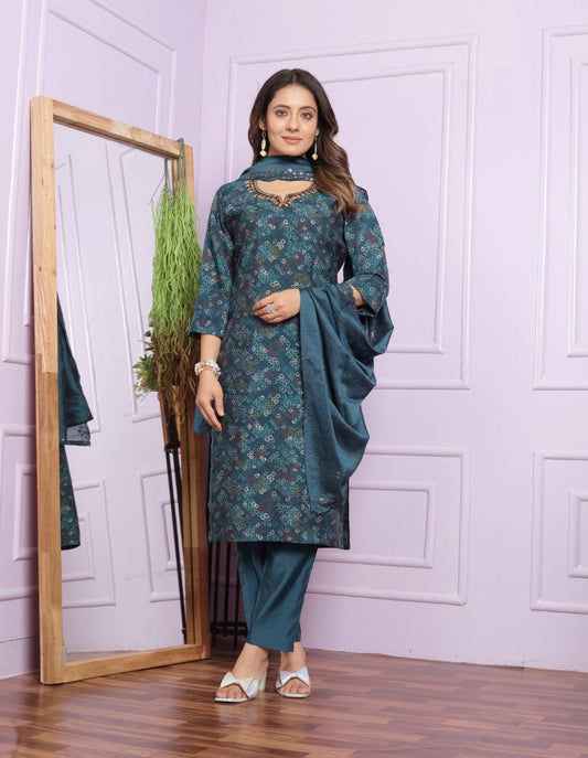 Stunning Hand Work Green Color Fancy Straight Kurti