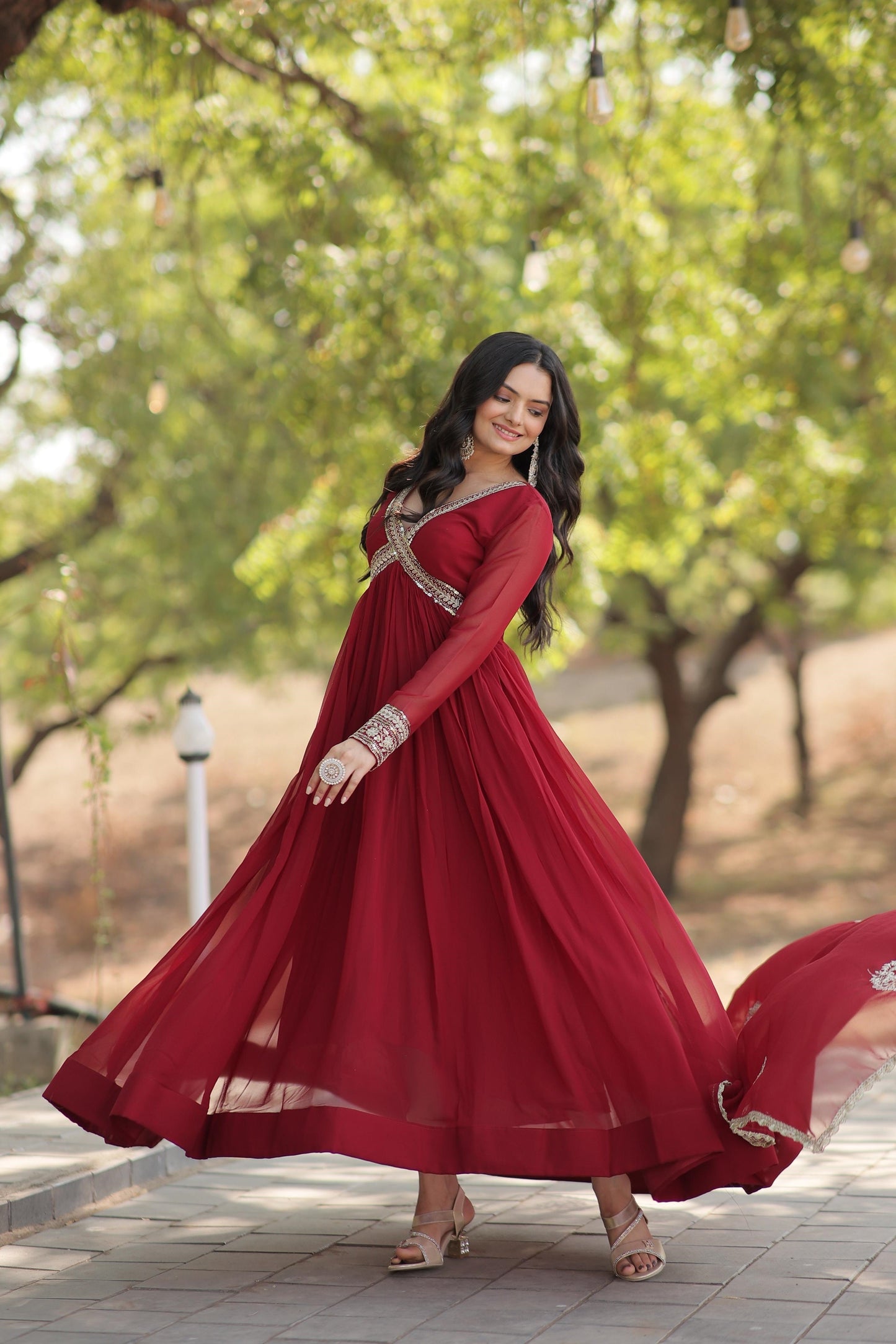 Classic Embroidery Work Maroon And Purple Color Gown