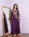 Decent Roman Silk Wine Color Kurti With Divider Plazzo