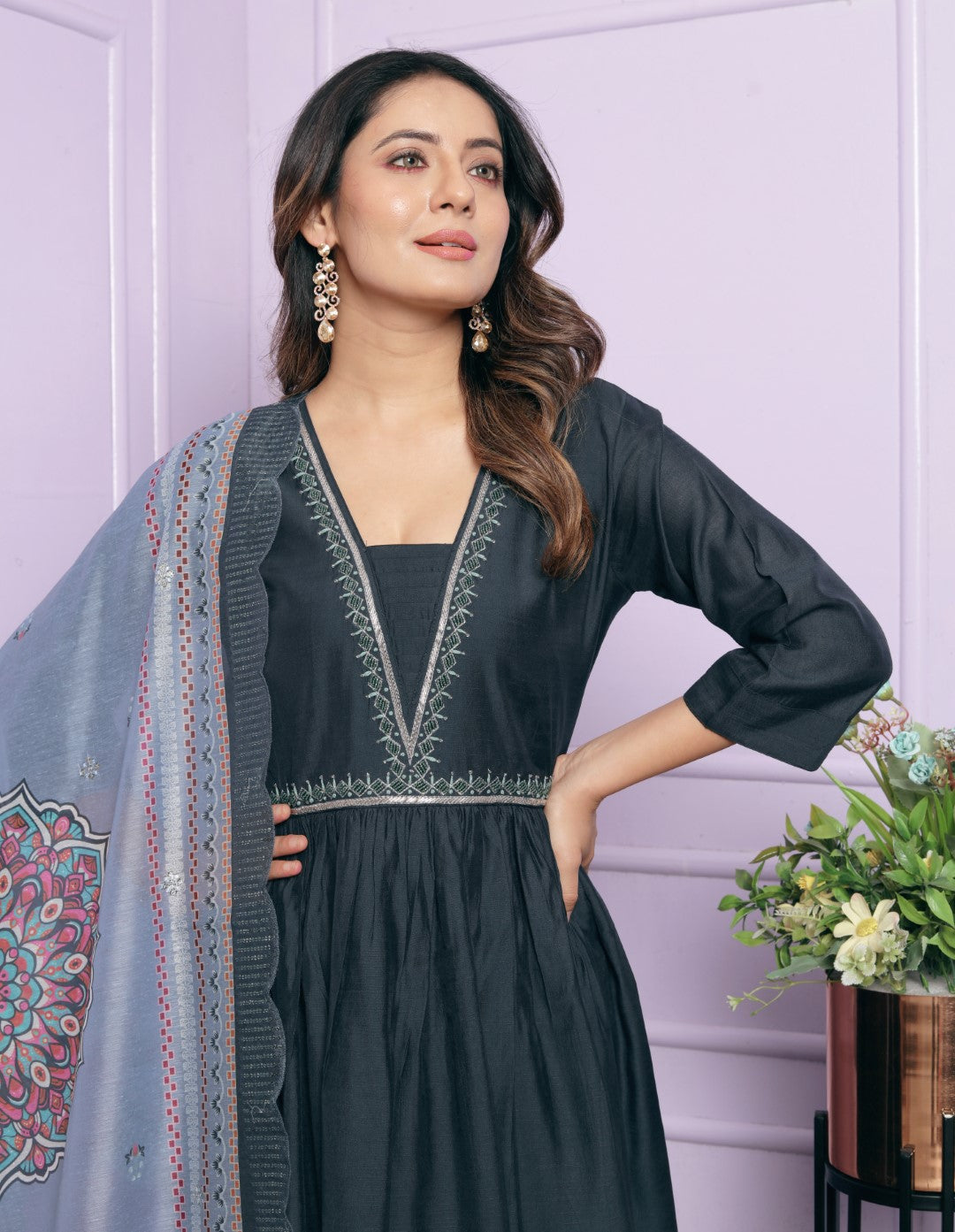Wonderful Viscose Slub Hand Work Blue Color Kurti With Plazzo