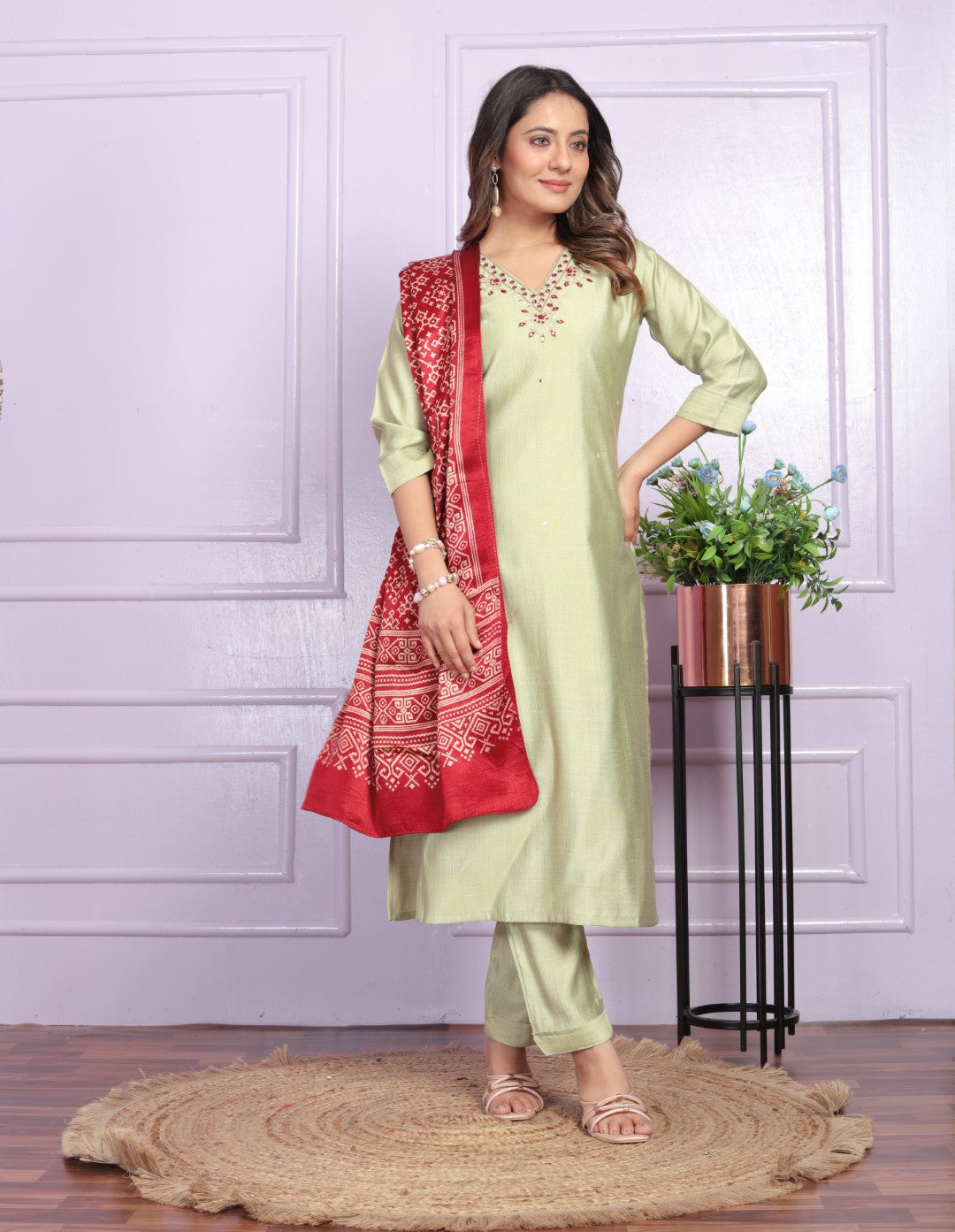 Presenting Pista Color Soft Morni Silk Kurta Set
