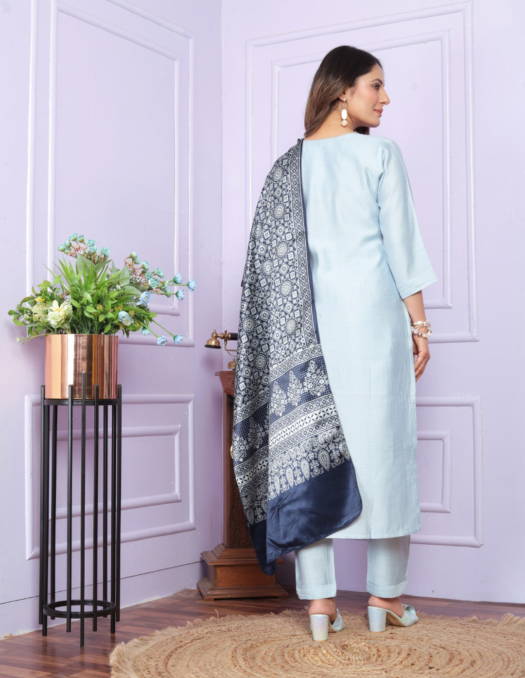 Presenting Sky Blue Color Soft Morni Silk Kurta Set