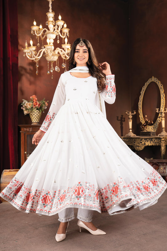 Stunning Embroidered Work White Color Gown TD-6056