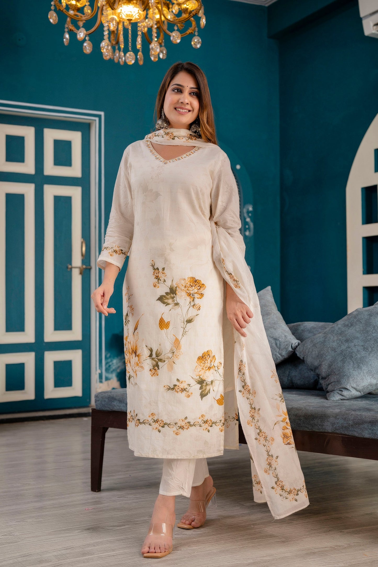 Precious Cotton Off White Color Straight Kurti With Pent