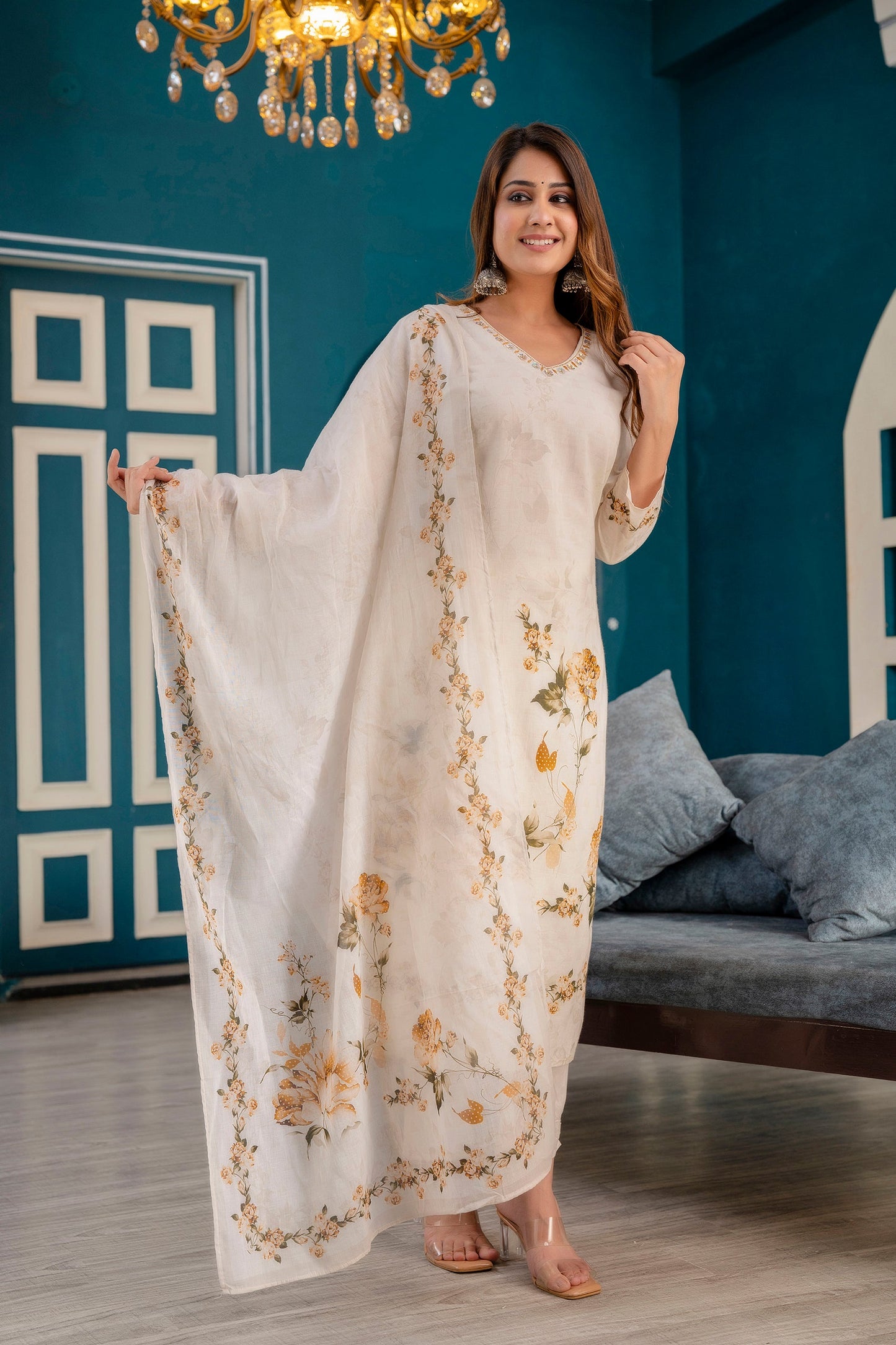 Precious Cotton Off White Color Straight Kurti With Pent