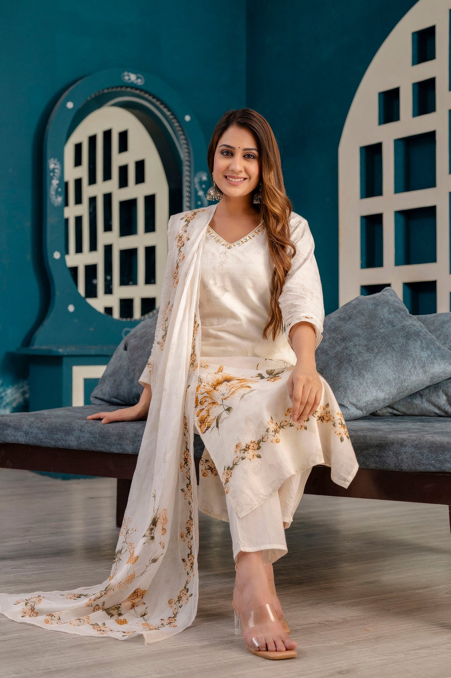 Precious Cotton Off White Color Straight Kurti With Pent