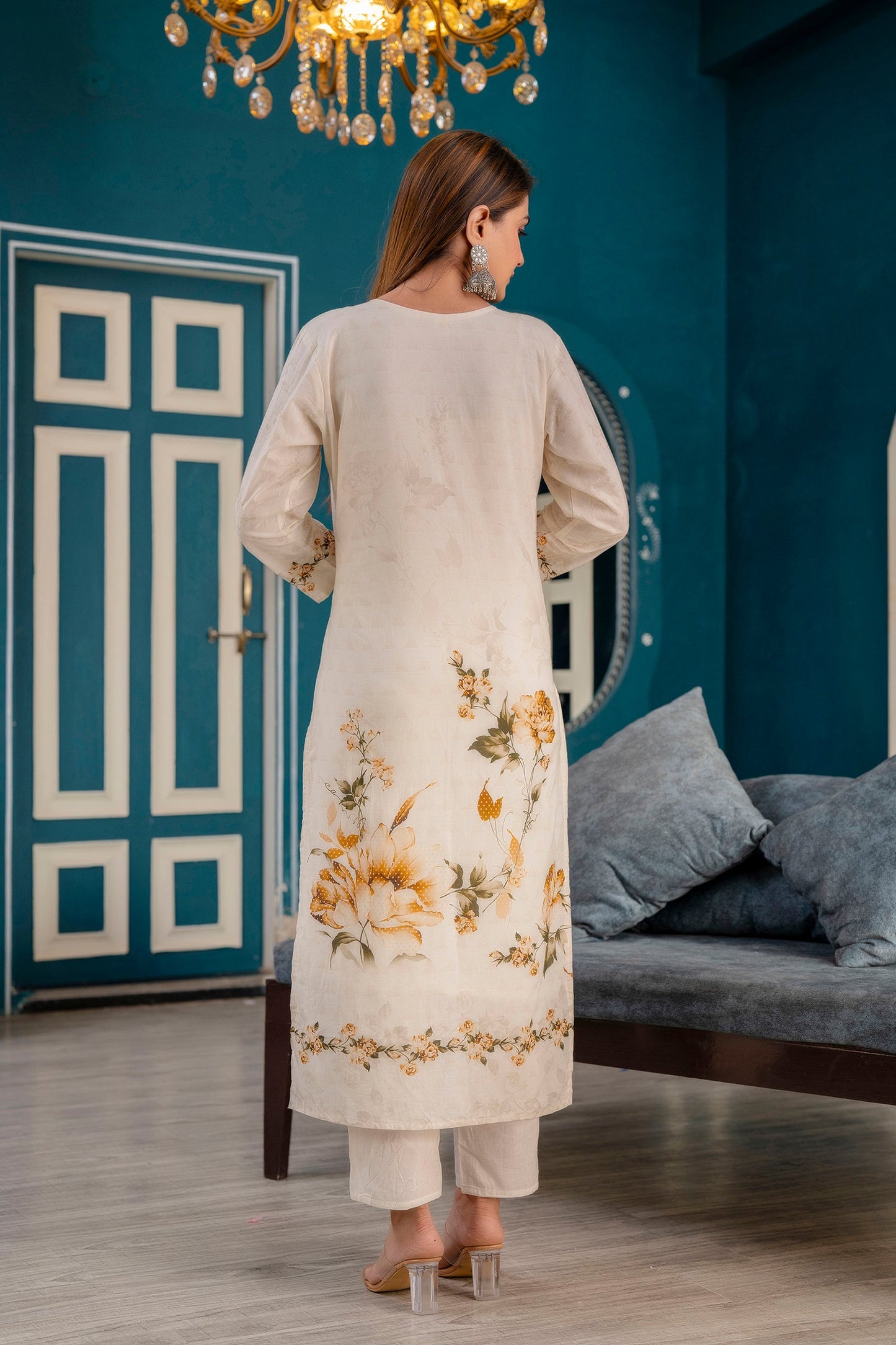 Precious Cotton Off White Color Straight Kurti With Pent