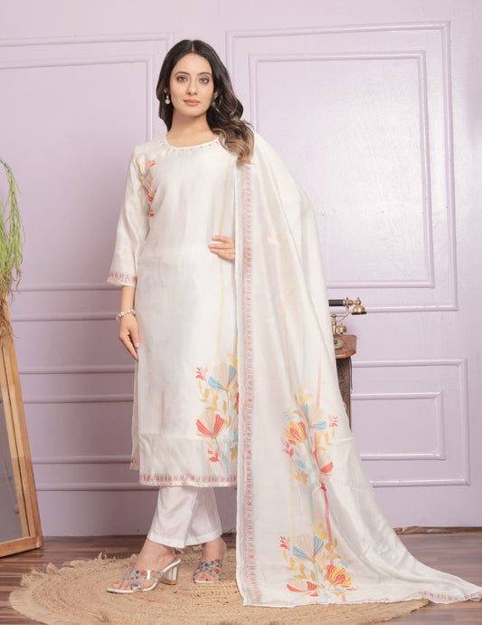 Function Wear Modal Silk White Printed Color Kurta With Pent