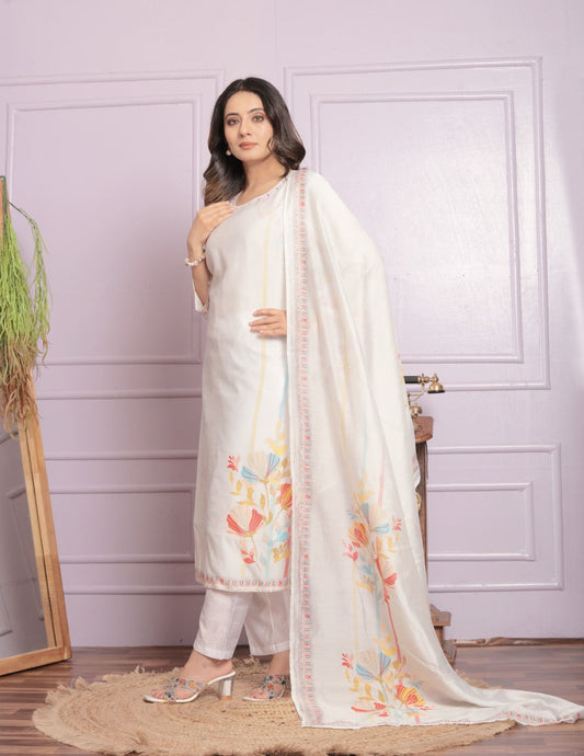 Function Wear Modal Silk White Printed Color Kurta With Pent