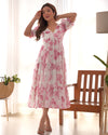Elegant Georgetee Floral Print Pink And Pista Color Froke