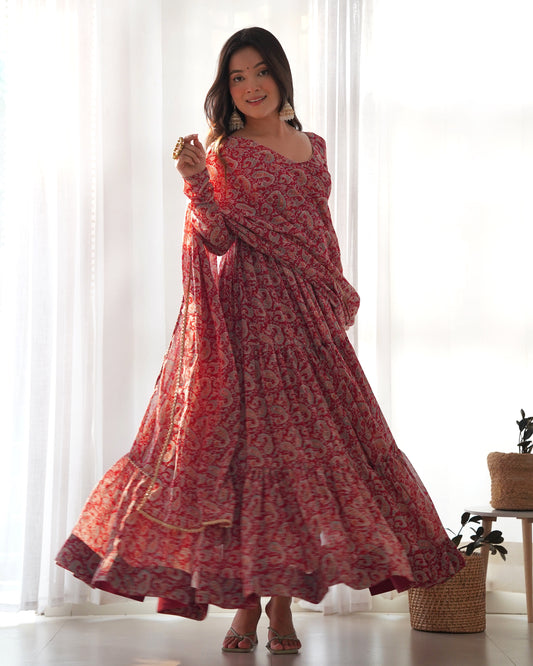 Wonderful Georgette Maroon Color Anarkali Gown
