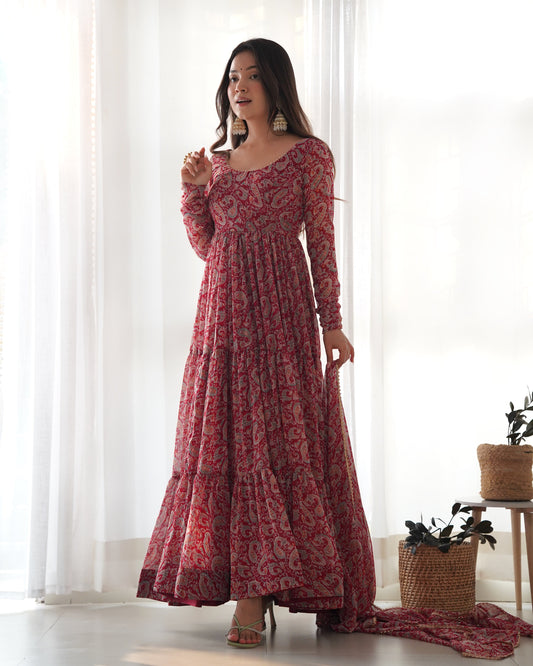Wonderful Georgette Maroon Color Anarkali Gown