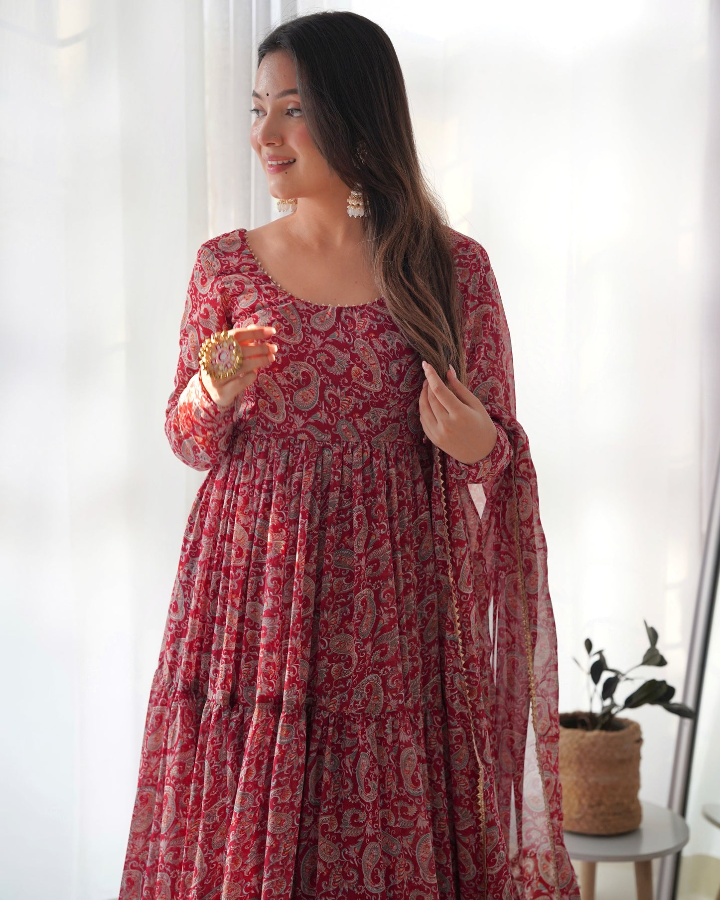Wonderful Georgette Maroon Color Anarkali Gown