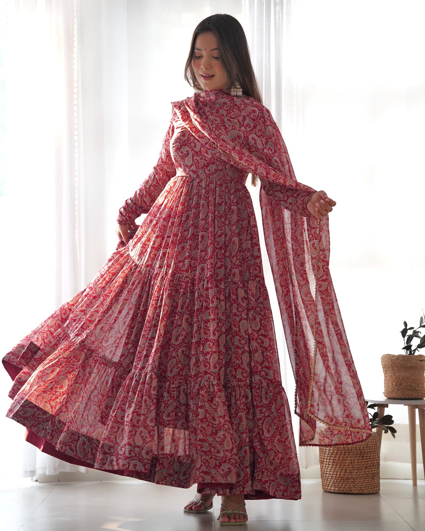 Wonderful Georgette Maroon Color Anarkali Gown