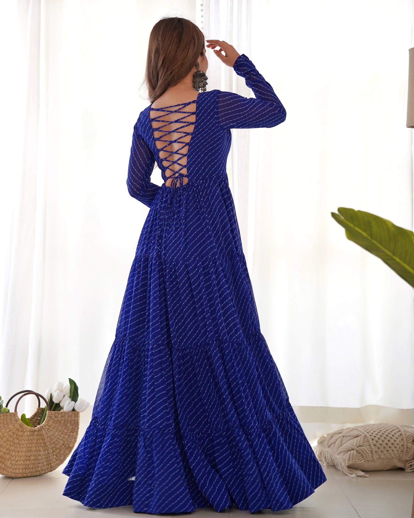 Wonderful Georgette Laheriya Print Blue And Green Color Gown