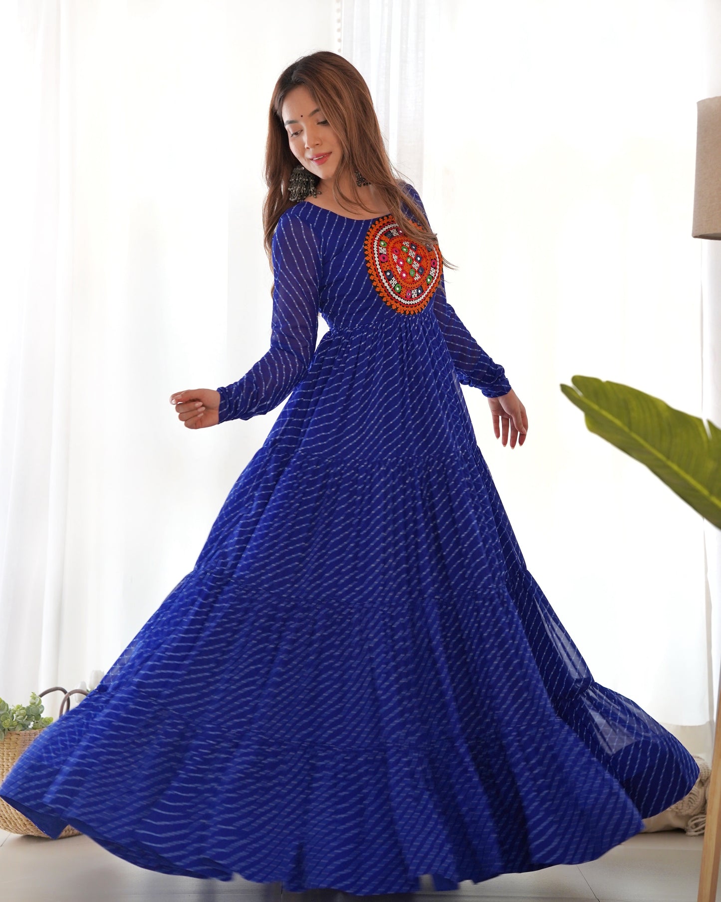 Wonderful Georgette Laheriya Print Blue And Green Color Gown