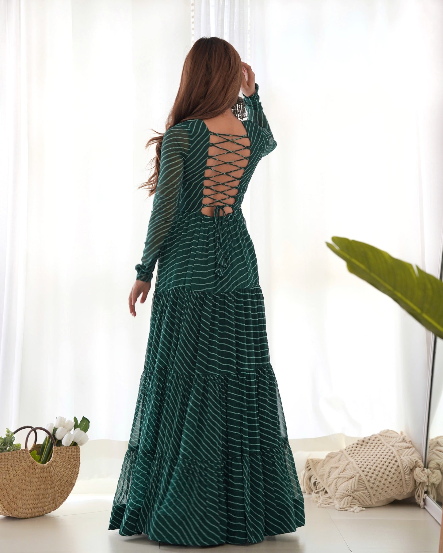 Wonderful Georgette Laheriya Print Blue And Green Color Gown