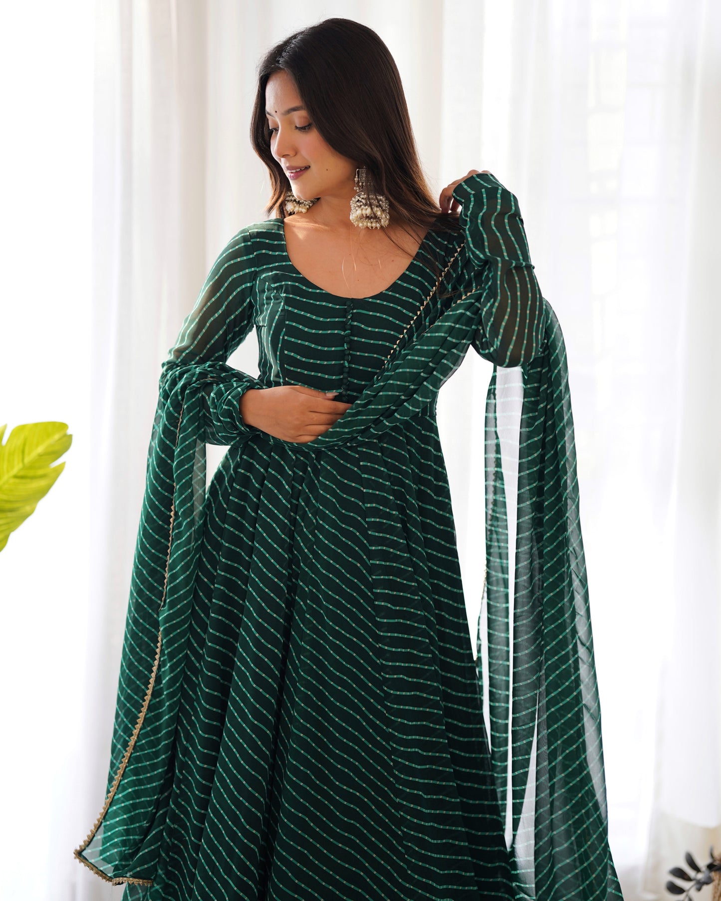 Alluring Georgette Green, Pink And Black Color Anarkali Suit