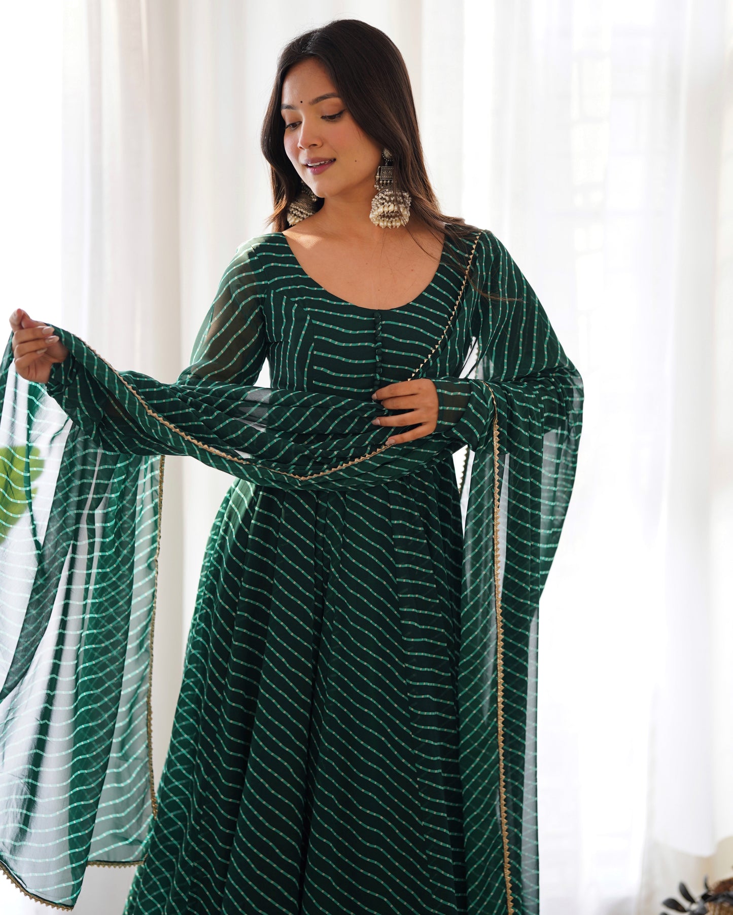 Alluring Georgette Green, Pink And Black Color Anarkali Suit
