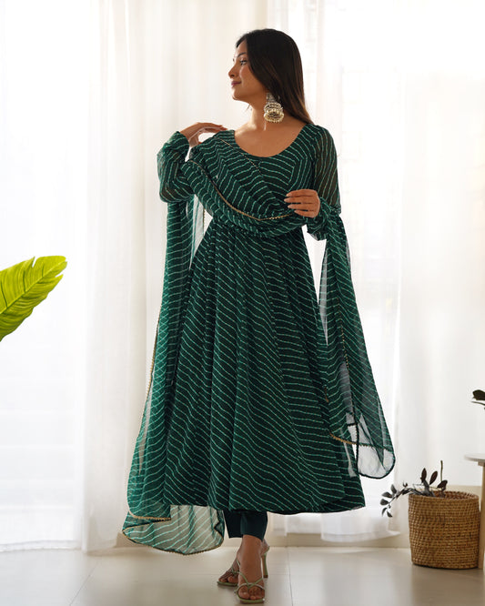 Alluring Georgette Green, Pink And Black Color Anarkali Suit