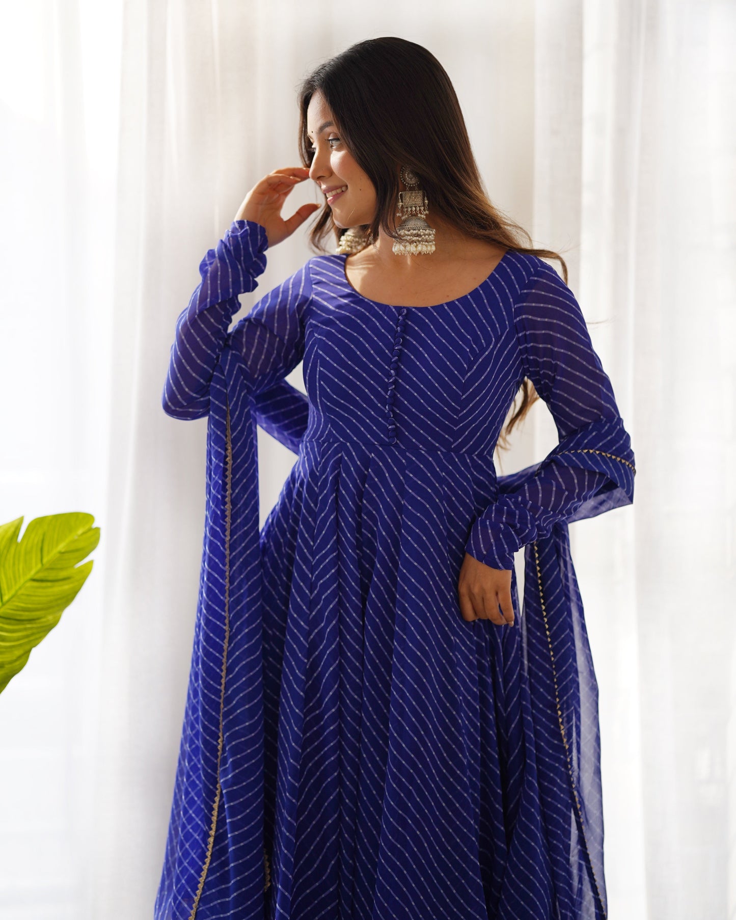 Alluring Georgette Blue And Aqua Green Color Anarkali Suit