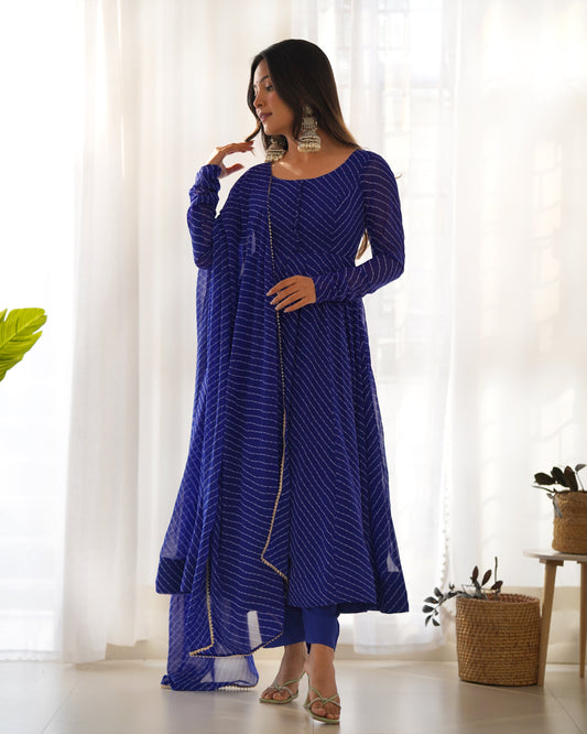 Alluring Georgette Blue And Aqua Green Color Anarkali Suit