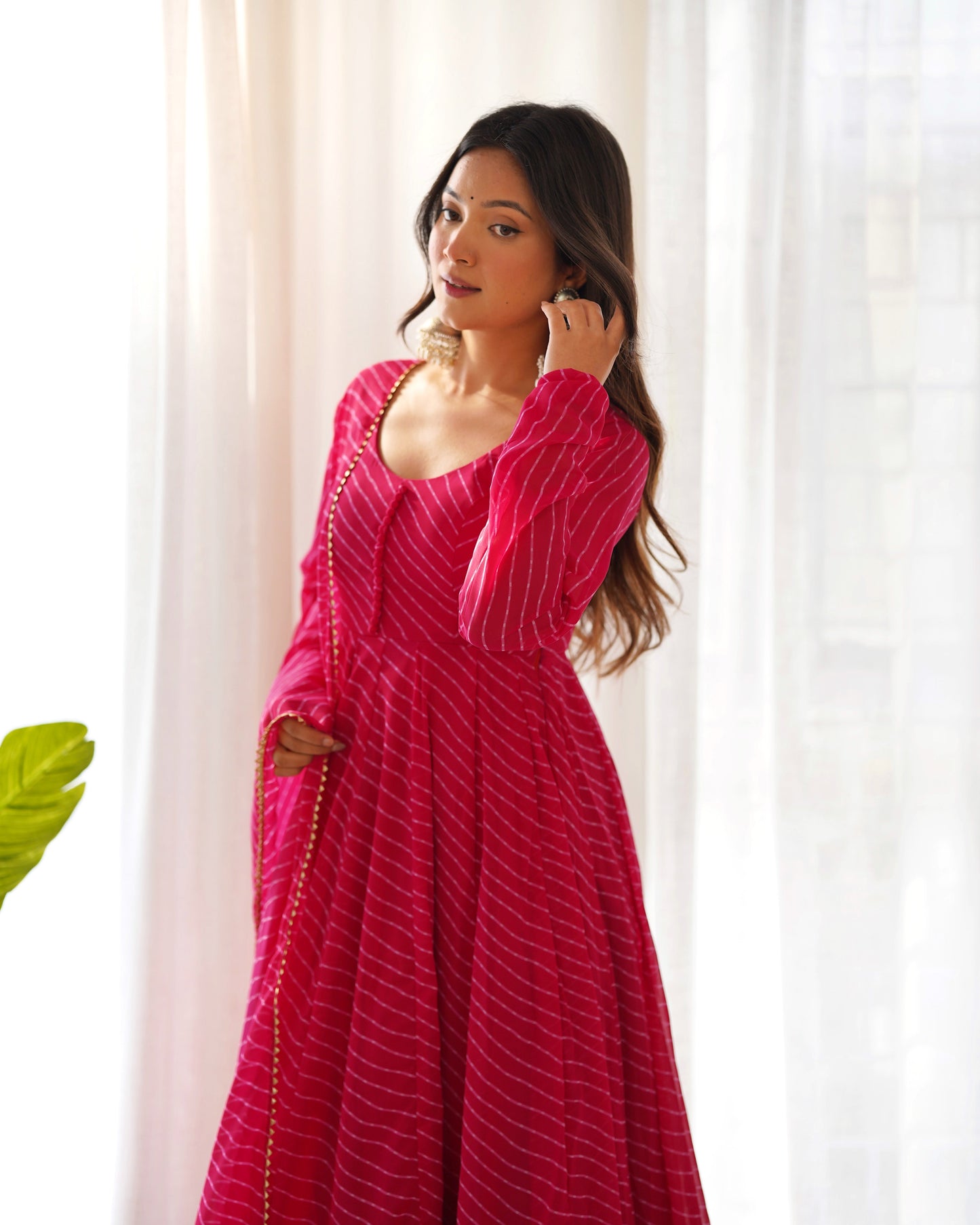 Alluring Georgette Green, Pink And Black Color Anarkali Suit