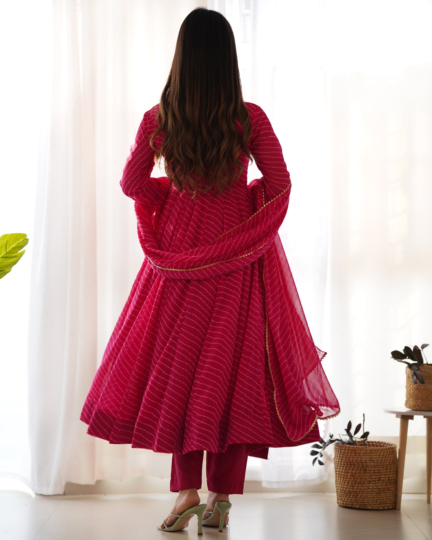 Alluring Georgette Green, Pink And Black Color Anarkali Suit