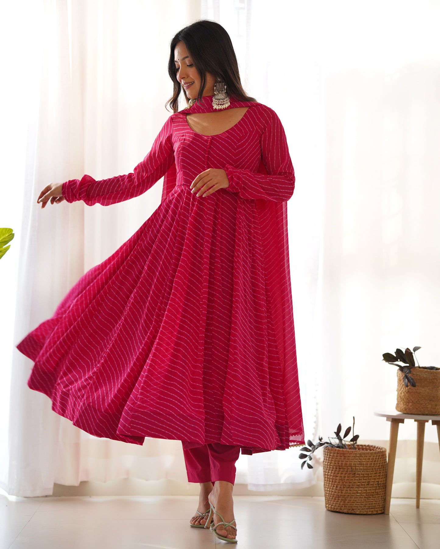 Alluring Georgette Green, Pink And Black Color Anarkali Suit
