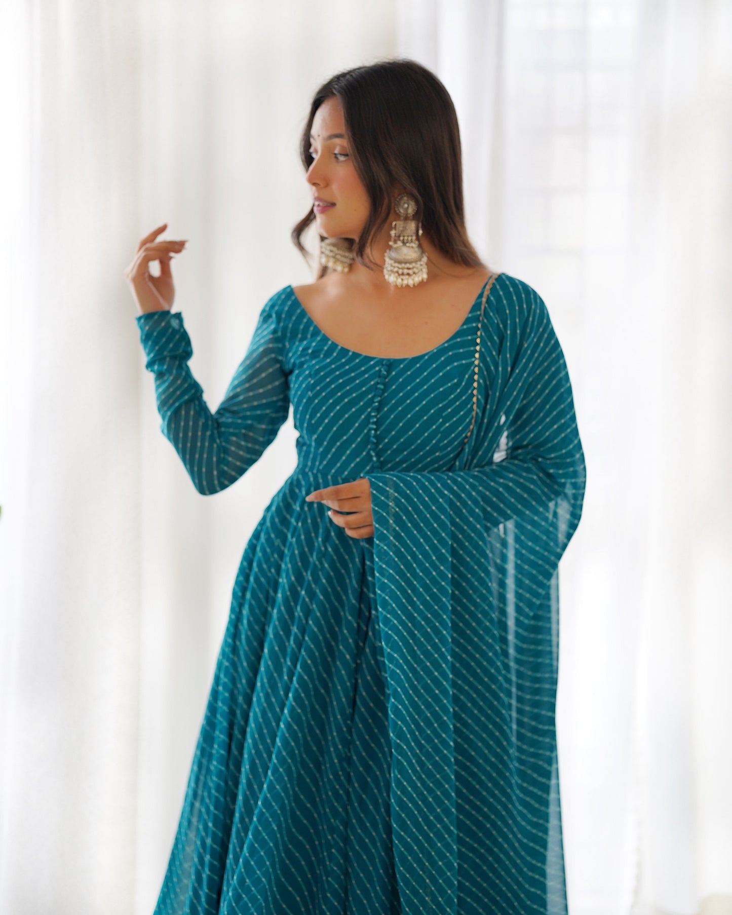 Alluring Georgette Blue And Aqua Green Color Anarkali Suit