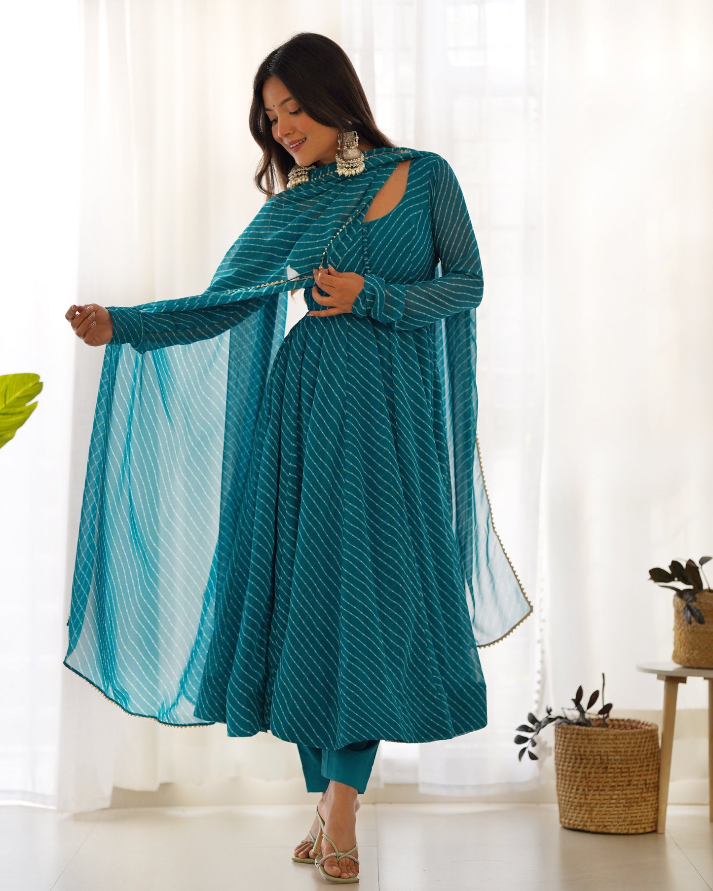 Alluring Georgette Blue And Aqua Green Color Anarkali Suit