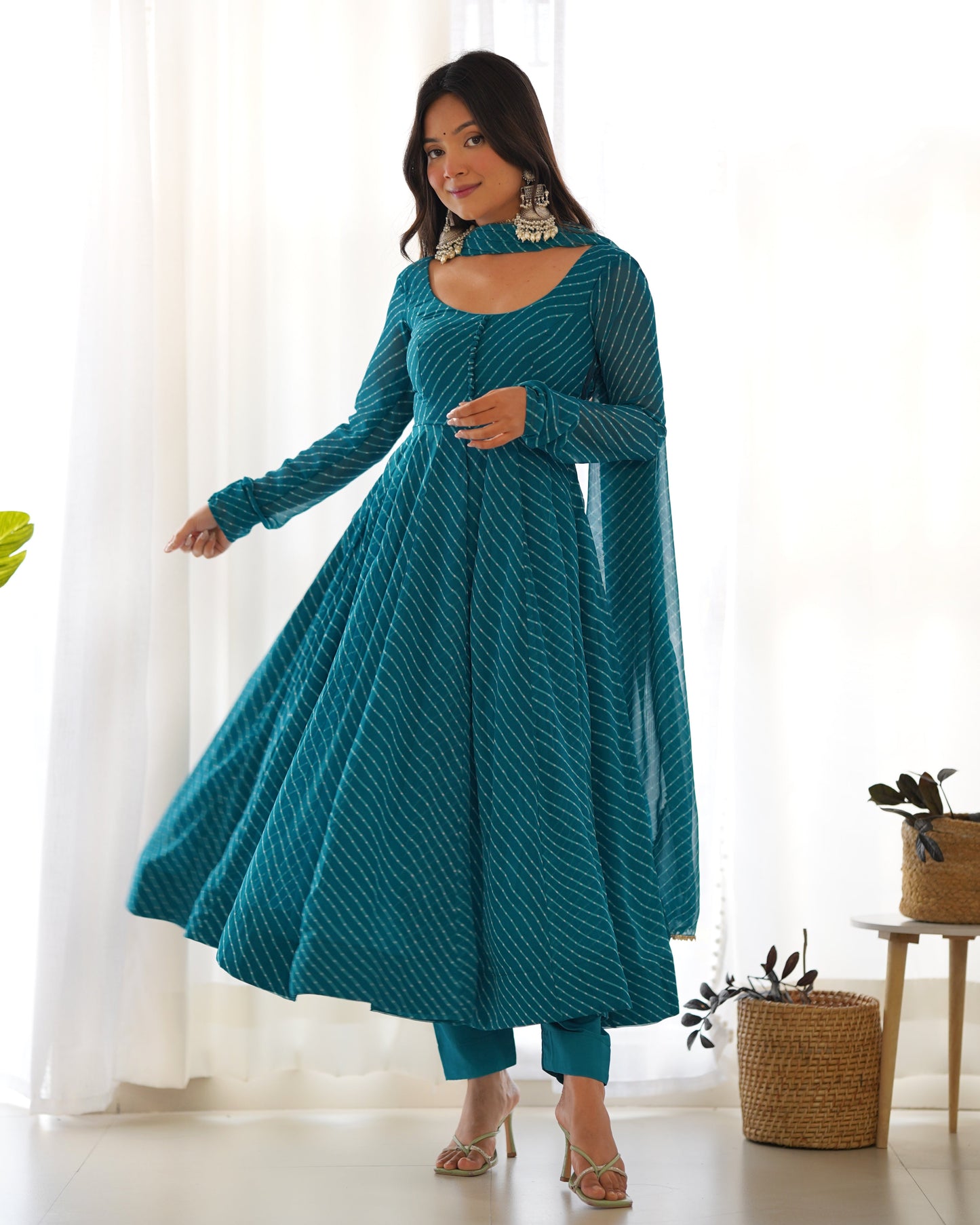 Alluring Georgette Blue And Aqua Green Color Anarkali Suit