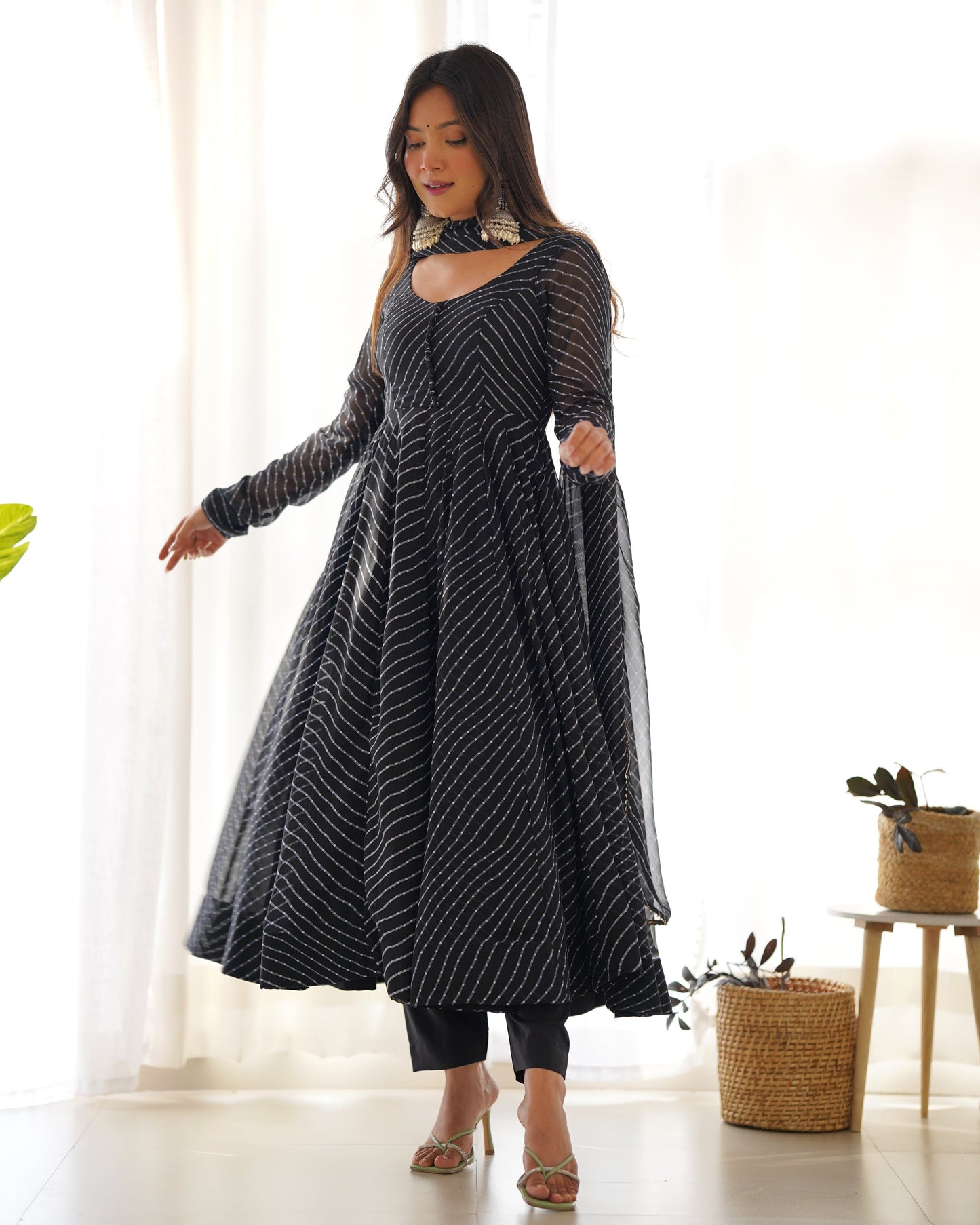 Alluring Georgette Green, Pink And Black Color Anarkali Suit