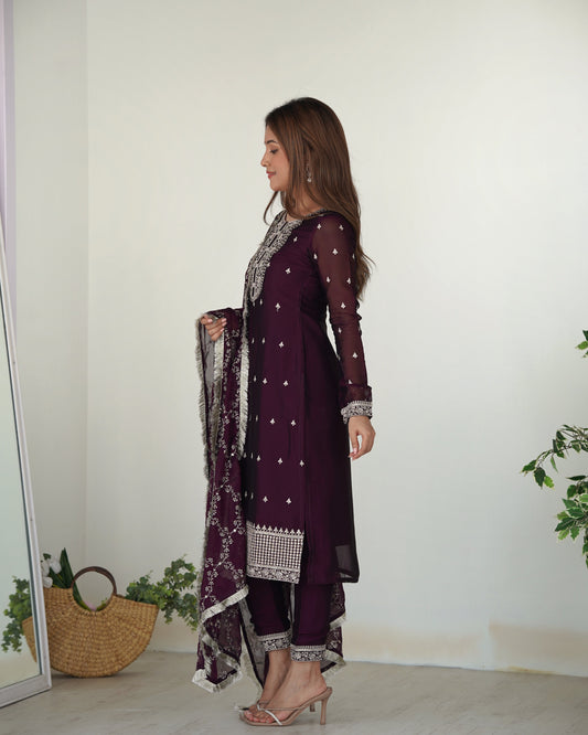 Function Wear Rangoli Silk Wine And Maroon Color Kurta With Pent