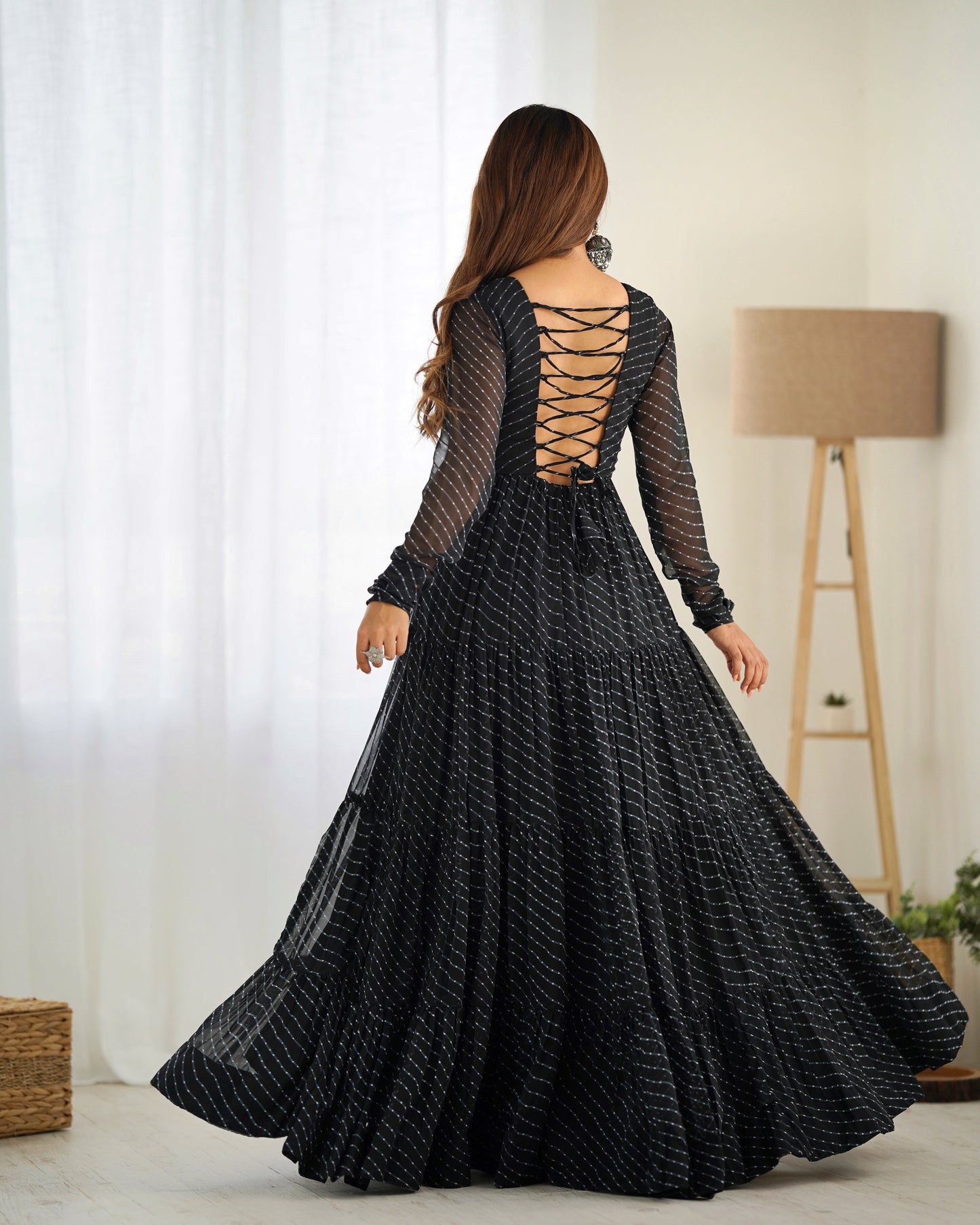 Wonderful Georgette Laheriya Print Pink And Black Color Gown