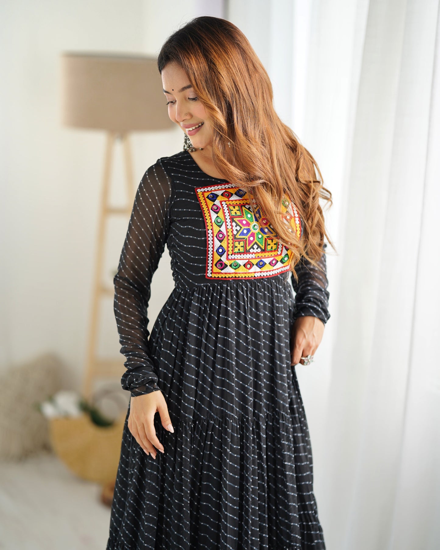Wonderful Georgette Laheriya Print Pink And Black Color Gown