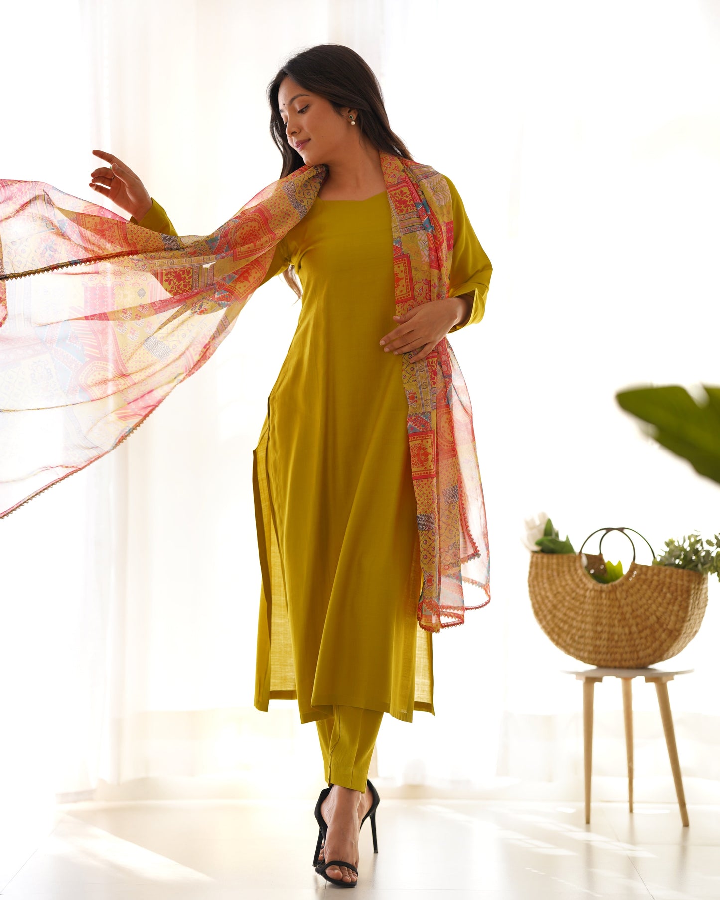 Delightful Viscose Teal Blue And Mustard Color Kurta With Pent